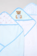 Blue teddy baby towels and washcloths set