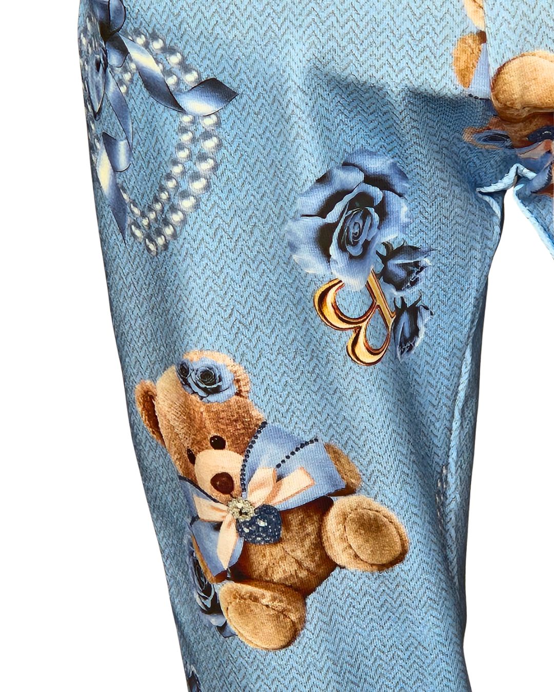 Girls blue leggings with teddy bears and gold B
