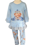 Giorgio Bambini girls sky blue teddy leggings and frill top set