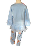 Girls sky blue frill top and matching teddy print leggings
