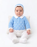 Traditional baby boys’ blue and white knitwear gift set
