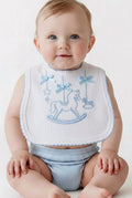 Blue embroidered rocking horse baby bib