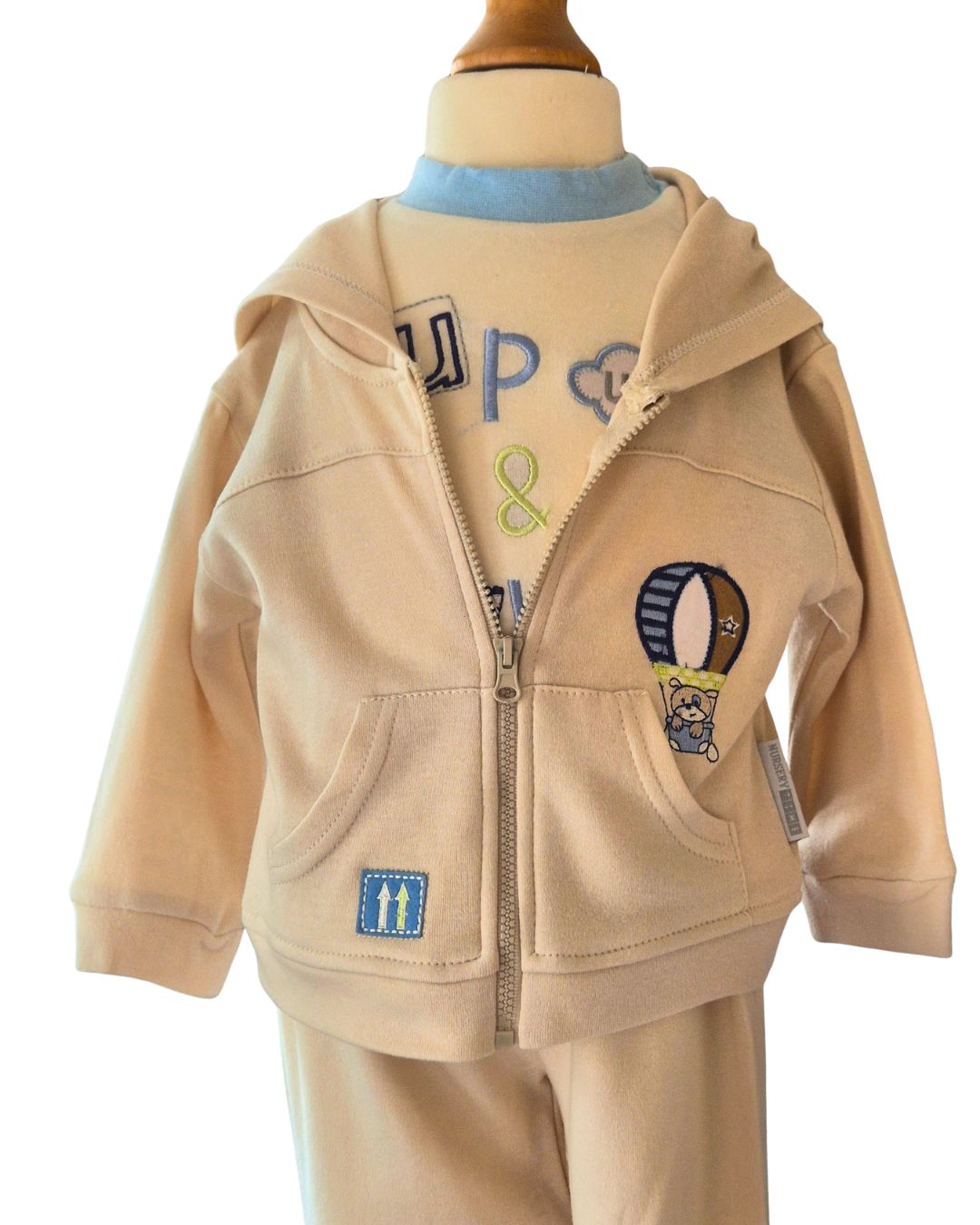Baby boy outfit with hot air balloon teddy design
