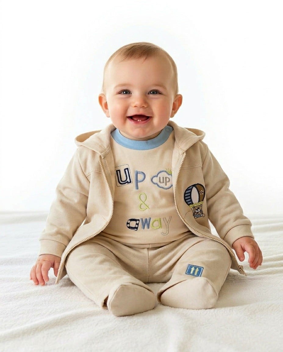 Nursery Time boys beige Up Up and Away 3 piece set
