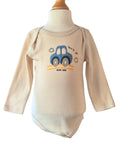 Blue car motif on baby boys long sleeve bodysuit