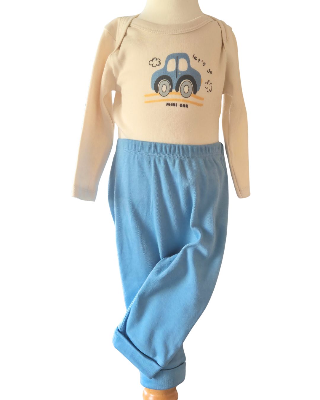 Baby boys blue cars outfit with long sleeve bodysuit
