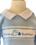 Baby boy blue footed romper with matching hat