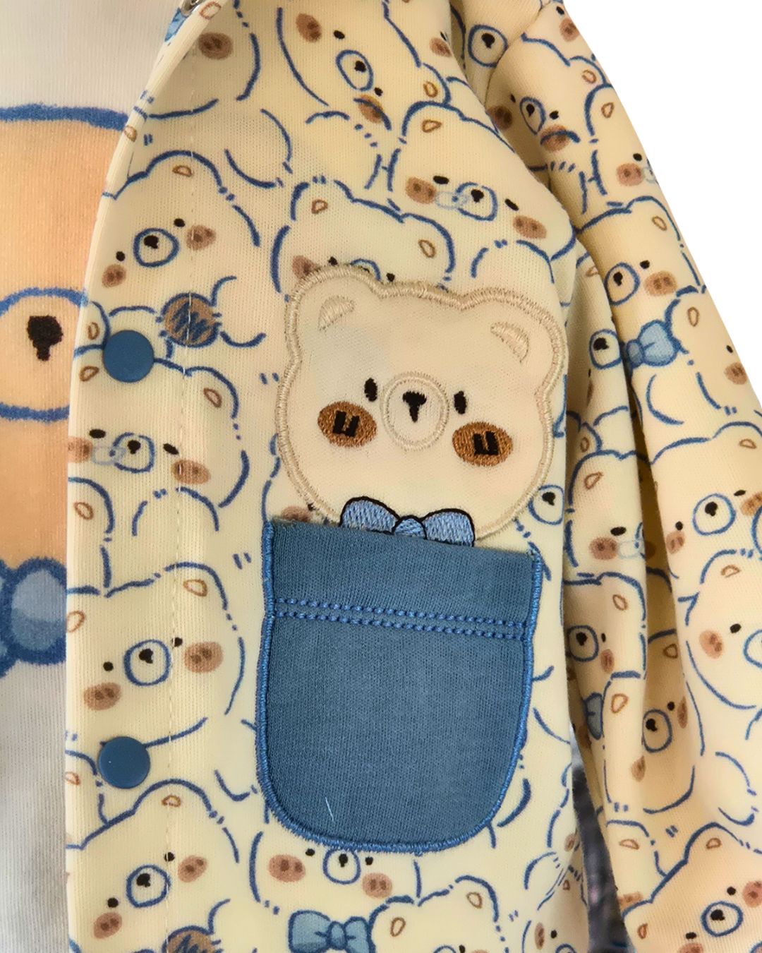 Beige baby boys hoodie with all-over teddy bear print