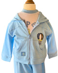 Blue baby hoodie with embroidered teddy bear