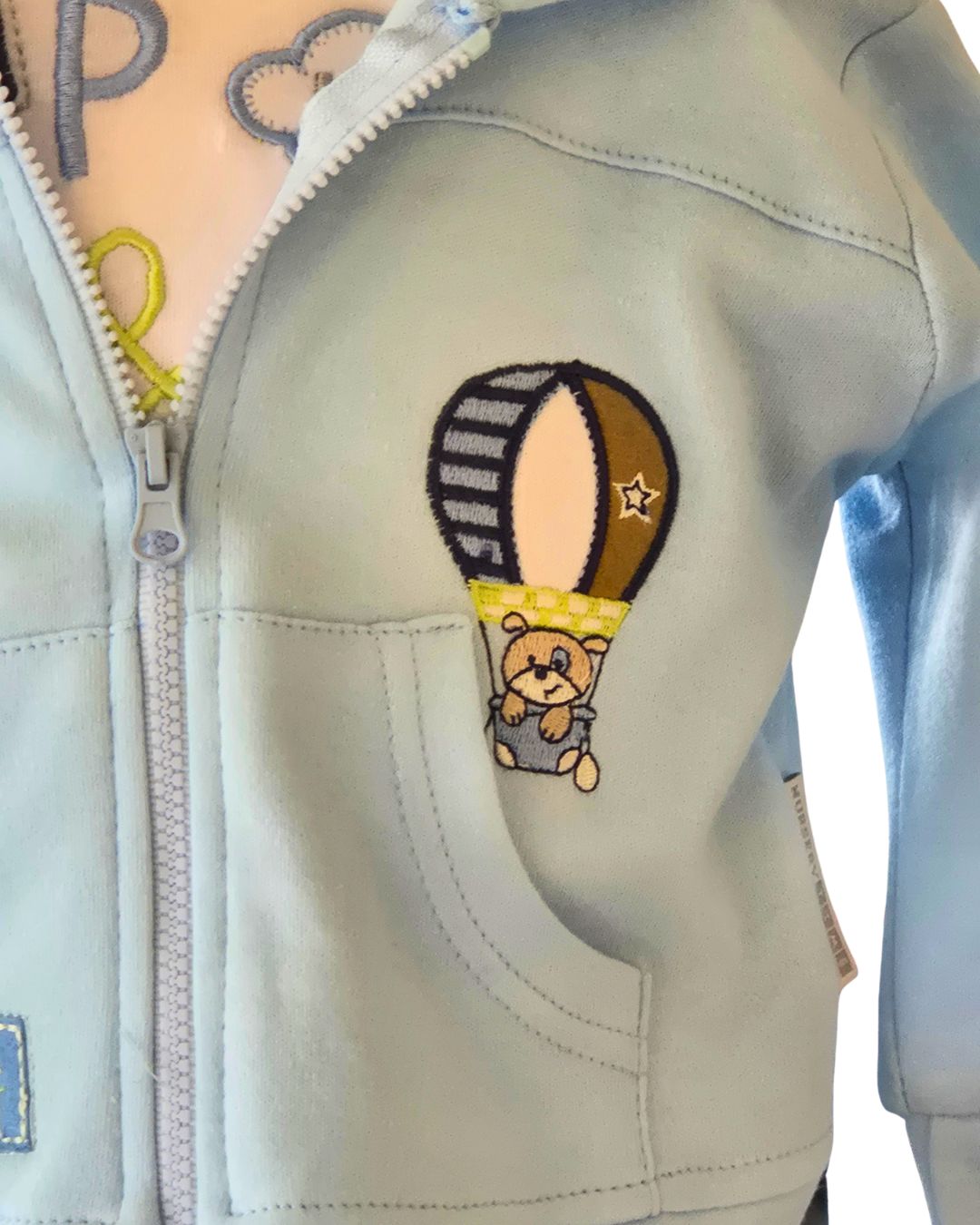 Baby boy outfit with hot air balloon teddy design