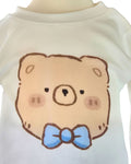 Ivory baby boys teddy bear face top with blue bow tie