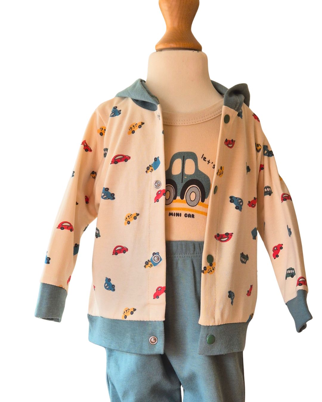 Boys cars hoodie and trousers three piece set