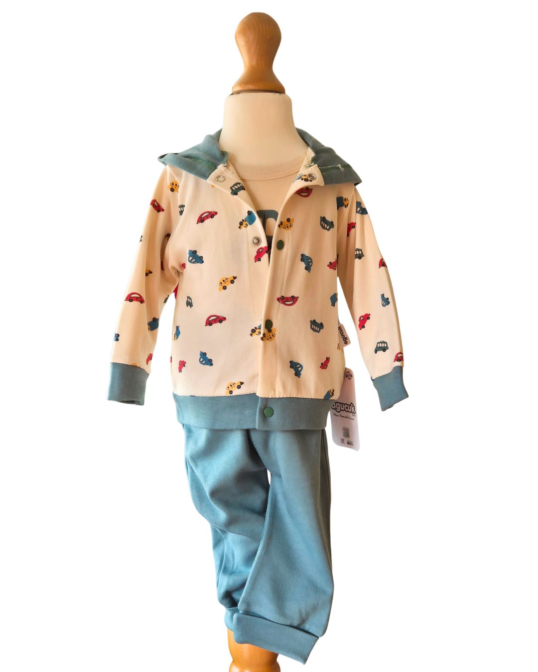 Boys 3 piece car outfit with colourful car print