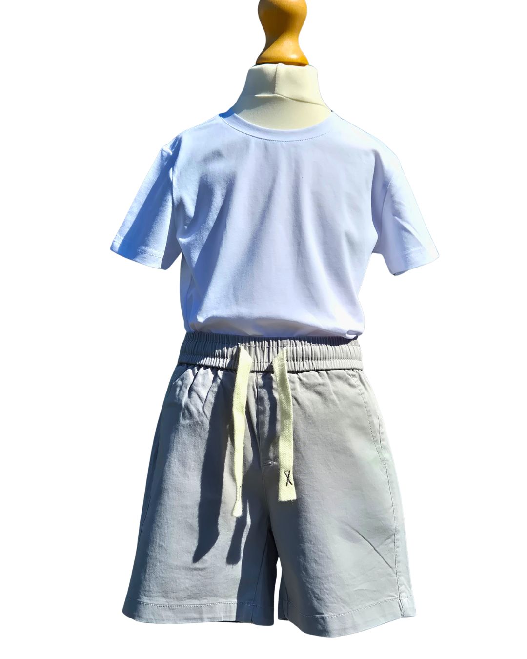 Boys summer holiday outfit with grey/stone shorts