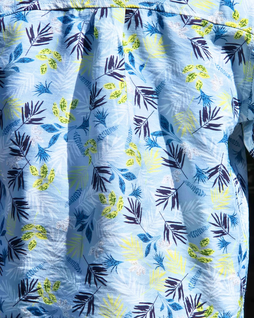 Boys summer outfit pale blue fern print shirt