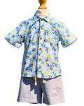 Boys  grey/stone shorts white t-shirt tropical shirt set