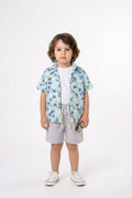 Boys pale blue tropical 3 piece shorts set