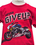 Boys red graphic t-shirt with black shorts