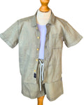 Boys khaki linen shorts and shirt set