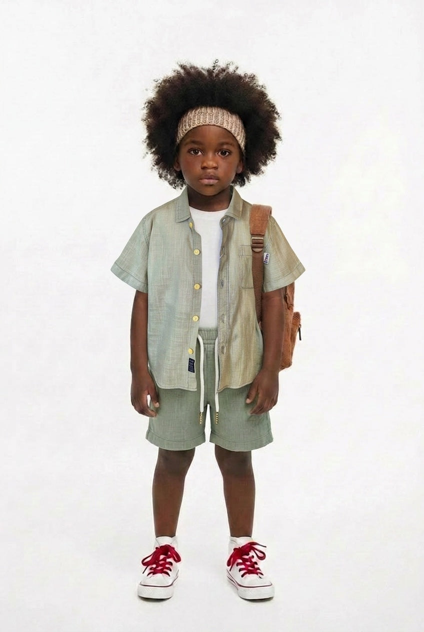 Boys stone linen 3 piece shorts set