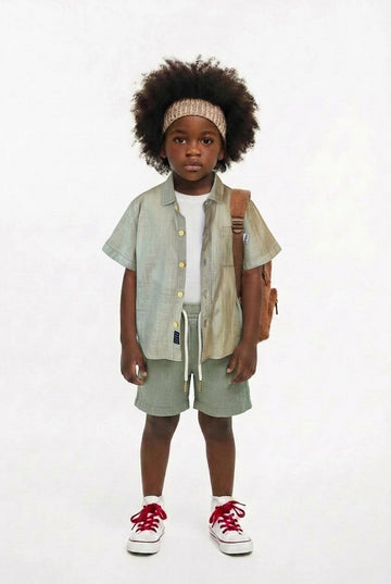 Boys stone linen 3 piece shorts set