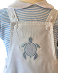 White baby dungaree and striped T-shirt set