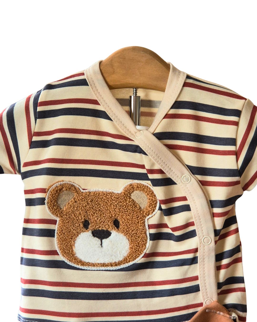 Navy and rust striped baby boy outfit