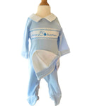 Baby boy romper with embroidered ducks