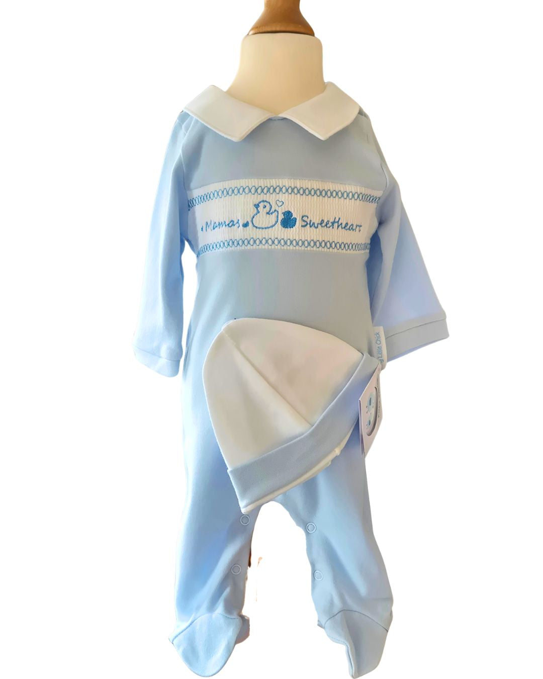 Baby boy romper with embroidered ducks