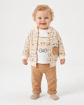 Boys camel teddy bear 3-piece jogger set with hooded jacket