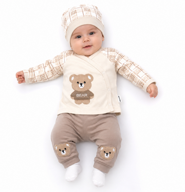 Boys teddy bear 3 piece outfit mocha and cream