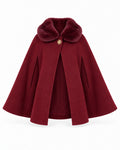Burgundy faux fur cape for girls aged 2 to 12 years