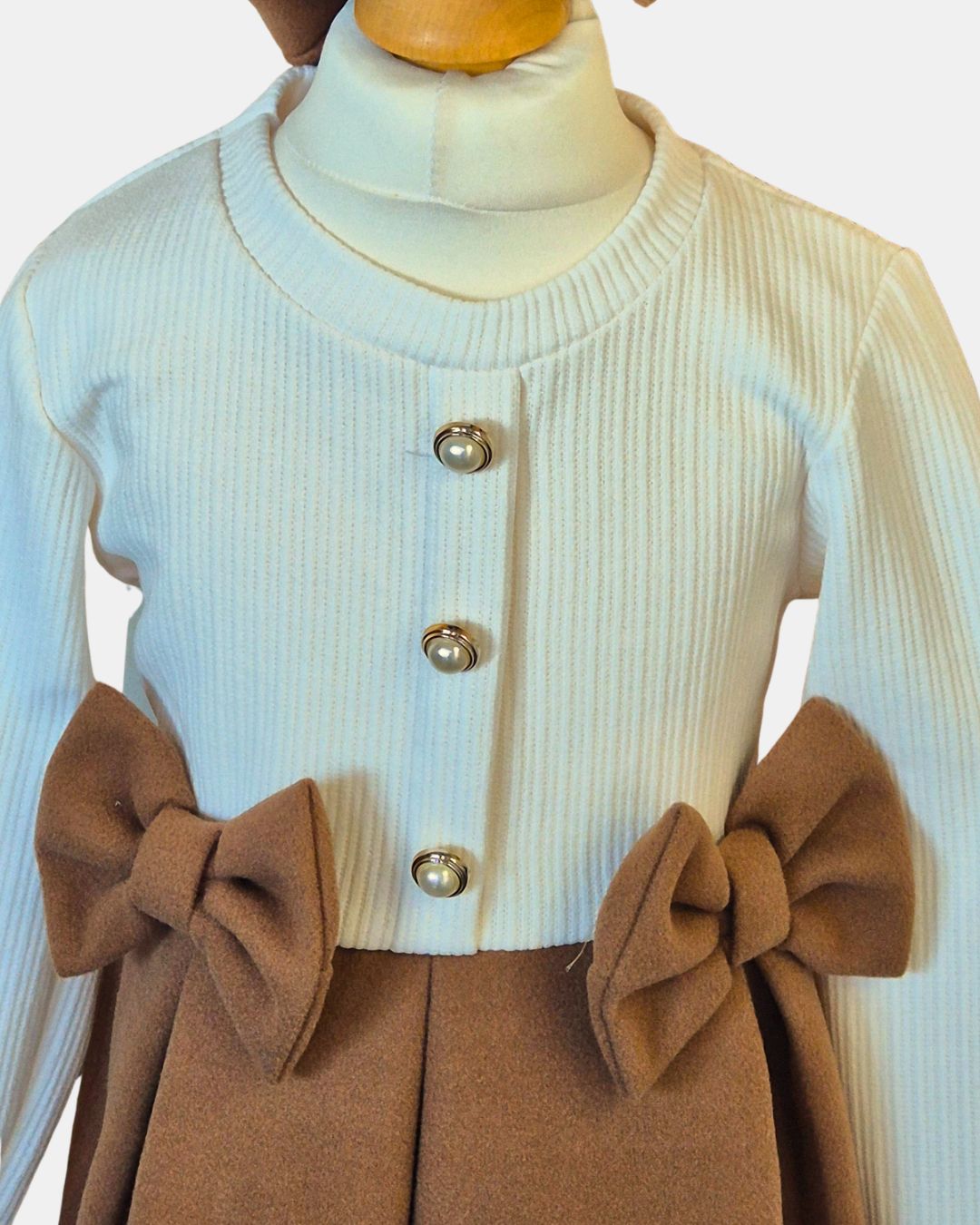 Girls camel A-line dress with matching beret hat