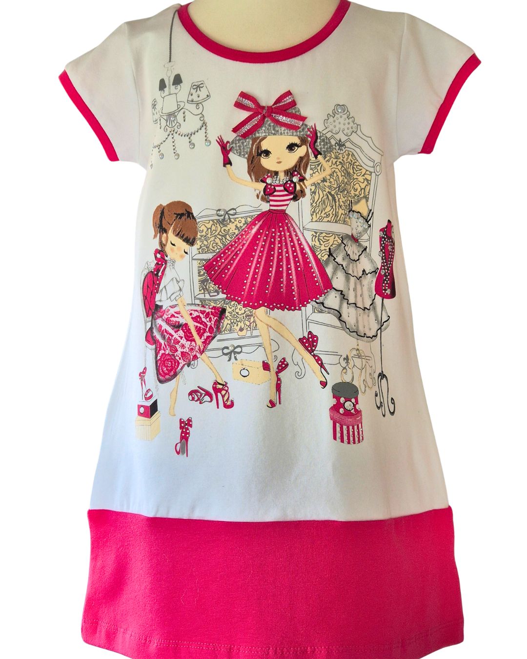 Girls cerise fashionista dress summer cotton