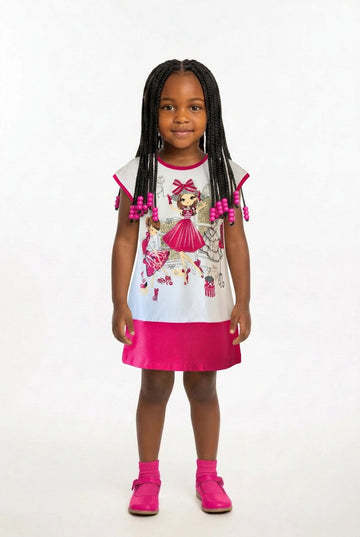 Girls cerise fashionista dress summer cotton