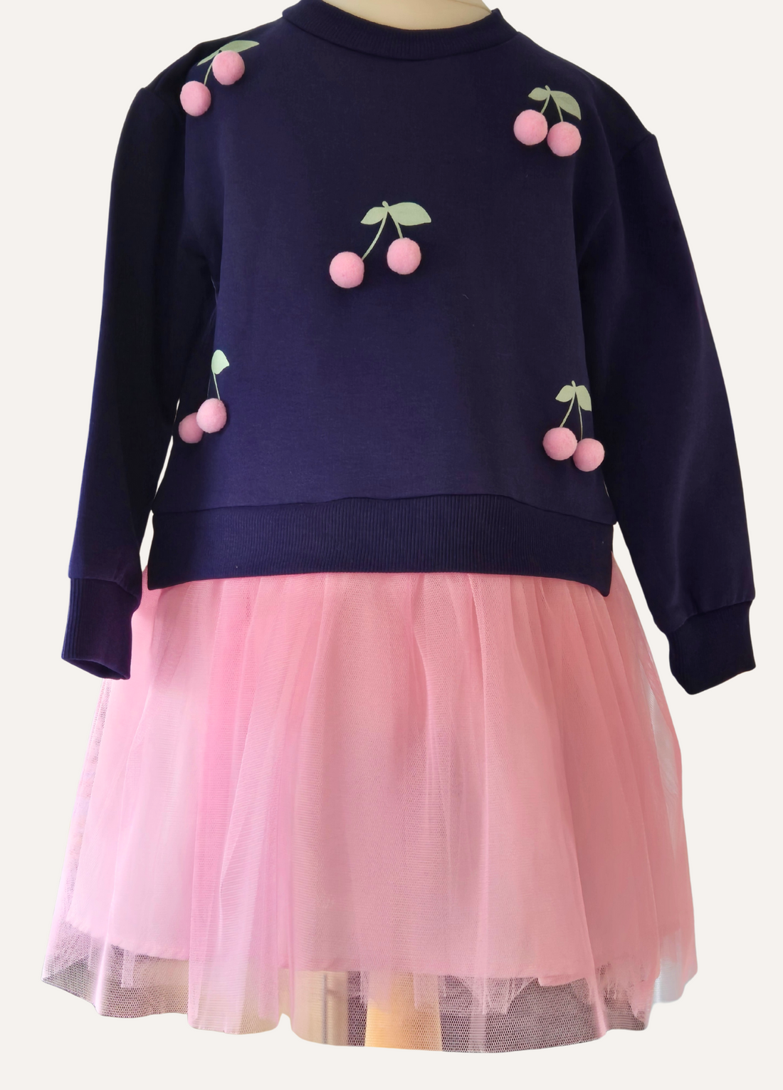 Girls Cherry Pom Pom Dress with Tutu Net Skirt