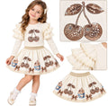 Giorgio Bambini girls cream sparkly cherry skirt and top set with lace frills and bows
