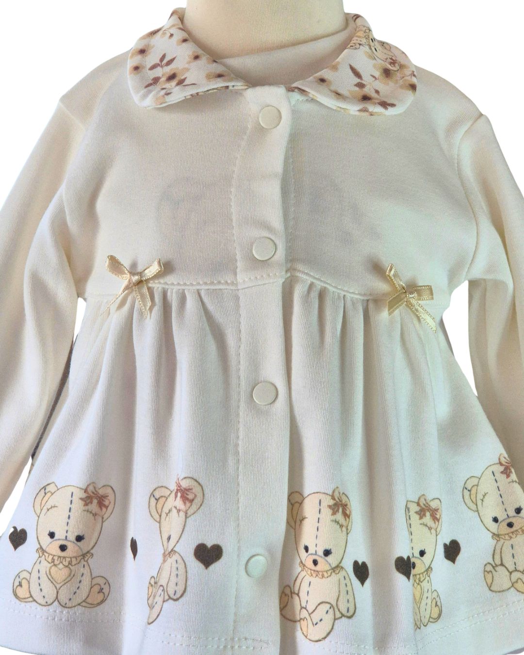 Cream swing jacket with teddy bear print for baby girls