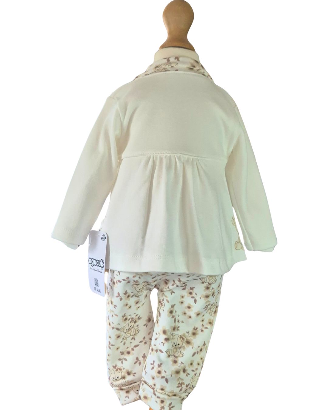 Cream and mocha baby girls 3-piece outfit with bows
