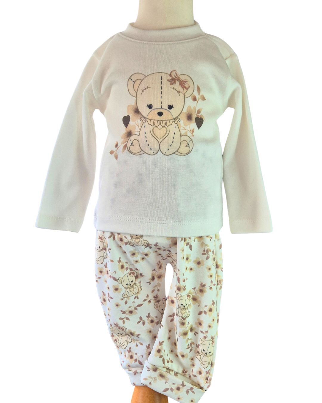 Baby girls cream and mocha teddy bear outfit 3–12 months