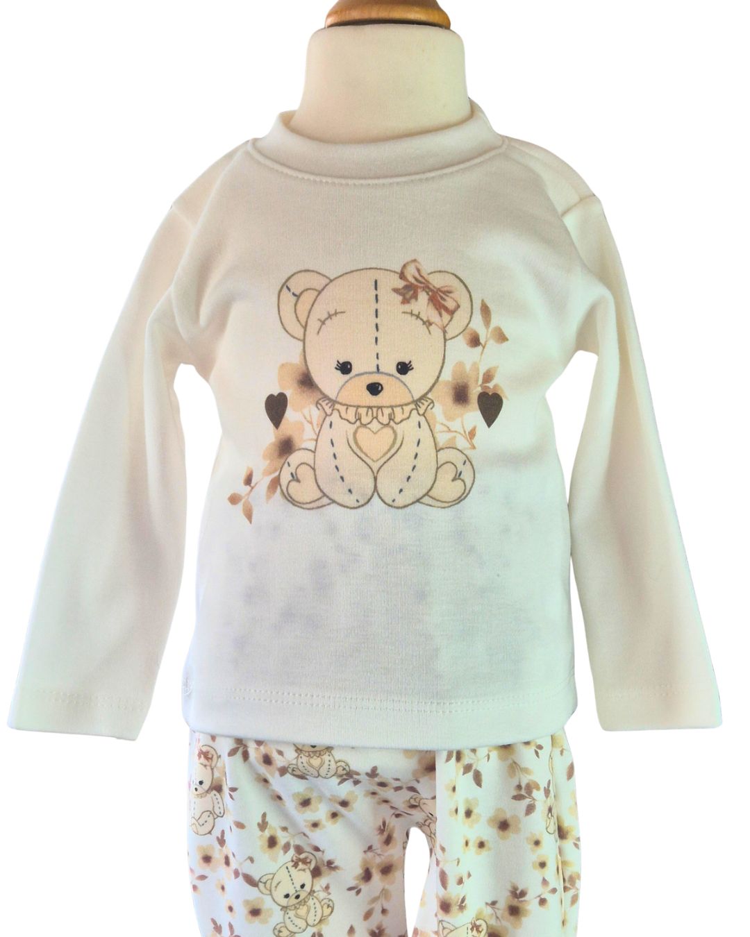 Baby girls cream long sleeve teddy bear top
