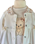 Baby girls cream teddy outfit with Peter Pan collar