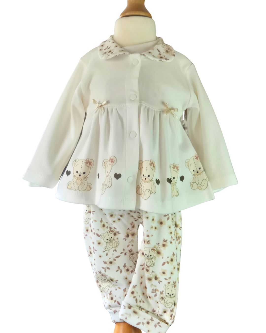 Cream and mocha teddy bear 3-piece baby set