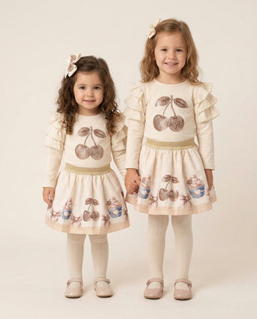 Giorgio Bambini girls cream sparkly cherry skirt and top set