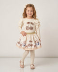 Girls cream cherry skirt and long-sleeved top outfit