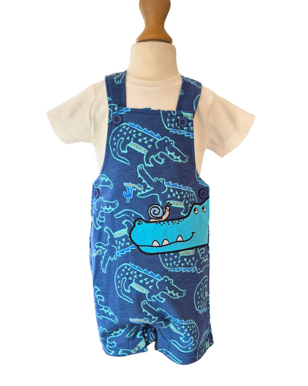 Baby boys blue dungarees crocodile print outfit