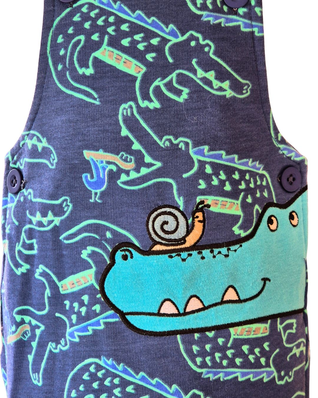 Baby boys bright blue crocodile applique outfit