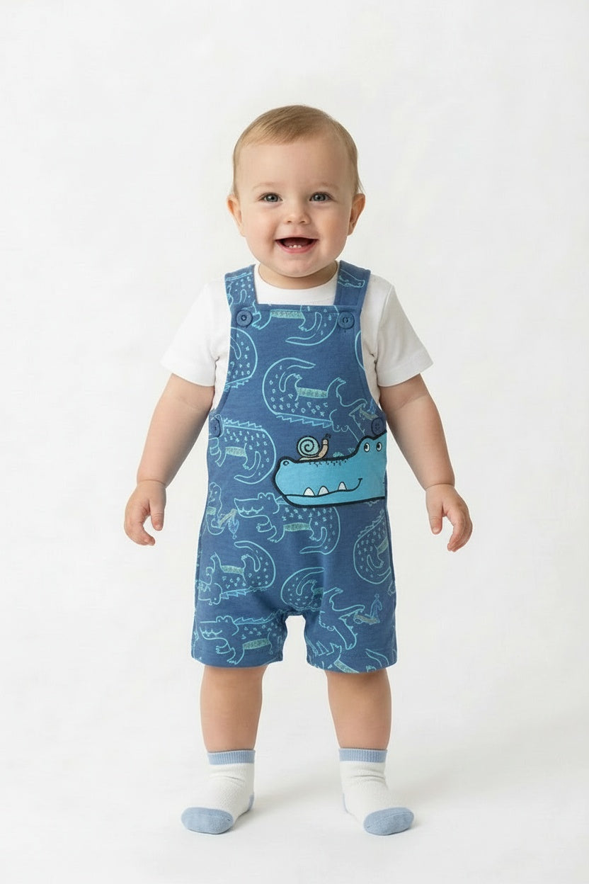 Baby boys crocodile dungaree set blue summer outfit