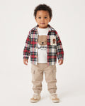 Boys’ teddy three-piece cargo pants, top and tartan shirt set by Cumino Kids