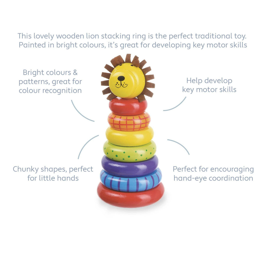 Lion Wooden Stacking Ring Toy - Orange Tree Toys